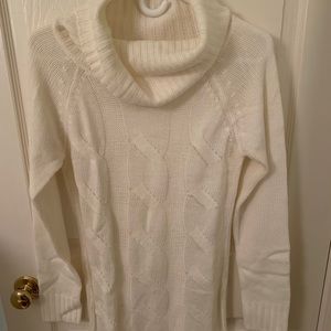 Turtleneck Woven Print Sweater Dress